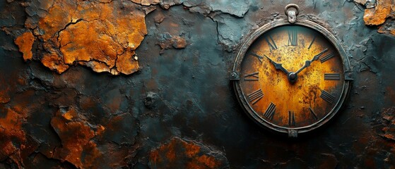 Fototapeta premium Antique Clock on Rustic Background, Time Concept Artwork
