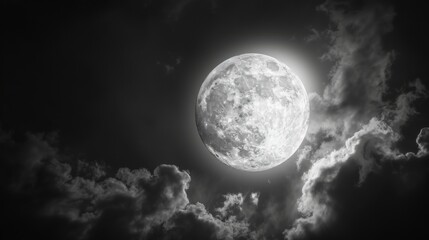 Full Moon in a Dark Sky with Clouds