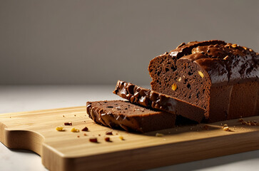 Dark delight chocolate bread on a wooden board.