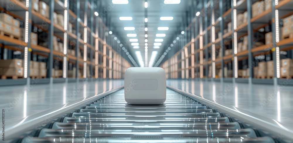 Leinwandbilder Smooth flow of inventory in a high-tech warehouse, displaying digital systems and optimized stock movement process.