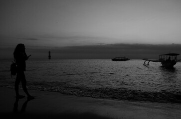 Fototapeta premium Amazing View if beach with woman shadow in beach