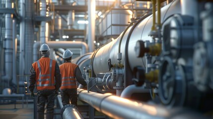 Industrial Workers Inspecting Pipelines at a Manufacturing Plant
