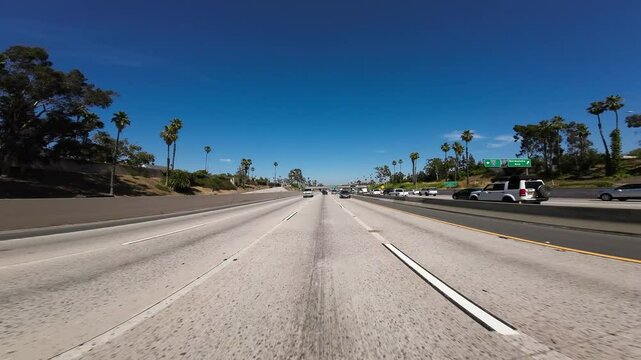 Los Angeles Downtown Freeway 10 West 06 Rear View Driving Plate California USA Ultra Wide