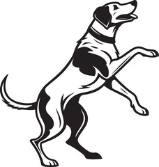 Obraz premium Vector art silhouette of a black and white dog upright on its hind legs, showcasing a lively dancing stance