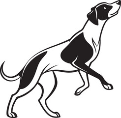 Obraz premium Vector art silhouette of a black and white dog upright on its hind legs, showcasing a lively dancing stance