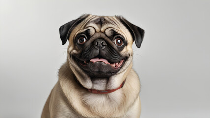 Portrait of a adorable pug against white background 
