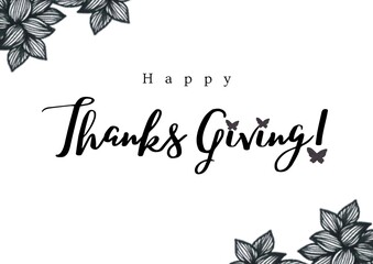 Happy Thanksgiving Greeting Card design, black and white.