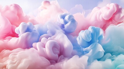 Fototapeta premium 45.Abstract depiction of cotton candy in soft pastel colors, blending light hues and delicate forms to create a sweet and playful background