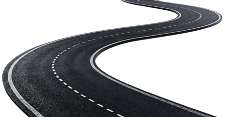 Winding asphalt road isolated on white background.AI GENERATED