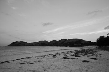 Amazing view of beach in lombok with black and white tone color