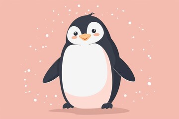 Obraz premium Adorable cartoon penguin illustration on pink background