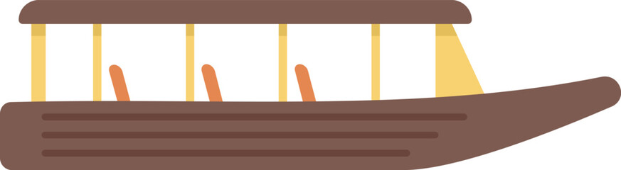 Simple vector illustration of a wooden boat for tourists sailing on water surface