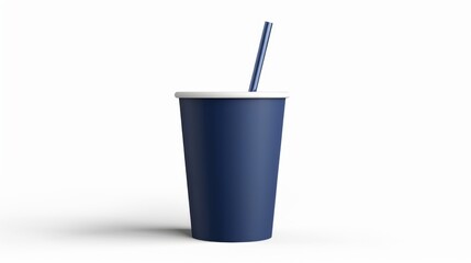 Blue Paper Cup with Straw - Drinkware Mockup