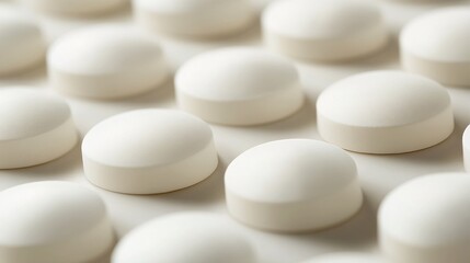 53.Detailed shot of smooth, round milk tablets, emphasizing their uniformity and creamy texture, set against a simple and clean background