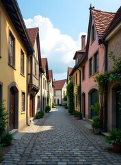 Fototapeta premium Charming European Alleyway with Colorful Buildings