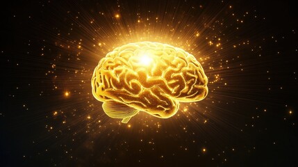 Radiant Brain Emitting Golden Light Beams