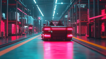 Efficient AGVs Moving Goods in Modern Warehouse