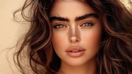 Fototapeta premium Close-Up of Woman with Voluminous Wavy Brown Hair