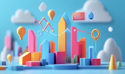 Dynamic business environment showcasing the concept of business agility, with symbols representing company transformation towards higher efficiency and rapid adaptation to market changes