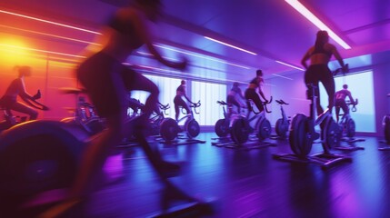 A group of people are riding stationary bikes in a gym