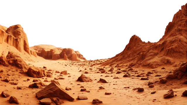 Martian landscape isolated on white background.AI GENERATED