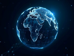 Obraz premium A digital representation of the Earth with glowing lines extending outward, symbolizing global connection, communication, technology, and the interconnectedness of the world. Generative ai