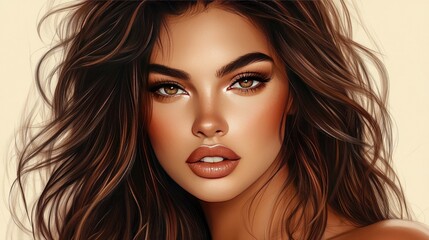 Fototapeta premium Elegant Portrait of Woman with Wavy Brown Hair