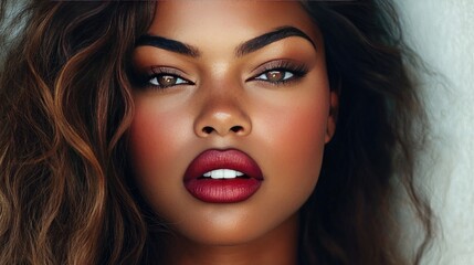 Fototapeta premium Woman with Stunning Voluminous Hair and Radiant Skin