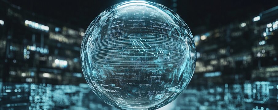 Global Network Data Sphere Digital World Futuristic Technology - Powered by Adobe