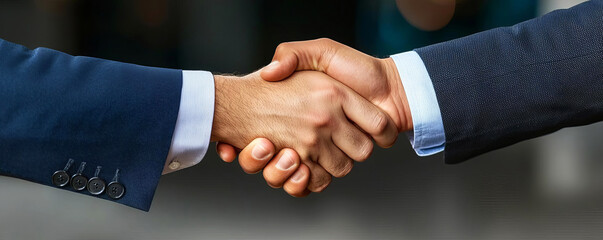 Obraz premium Two individuals shake hands, symbolizing agreement, partnership, or collaboration in a professional context.
