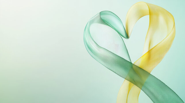 heart-shaped ribbon design with soft green and yellow hues, mental health.