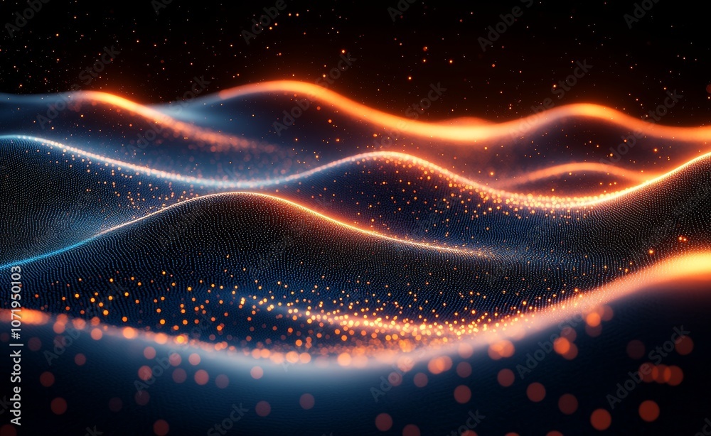 Poster symbolizing the flow of data, a network of glowing nodes and interconnected lines
