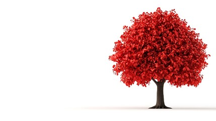 Vibrant Red Tree with Lush Leaves and Decorative Ribbon, Perfect for Seasonal Celebrations and Nature-Themed Designs