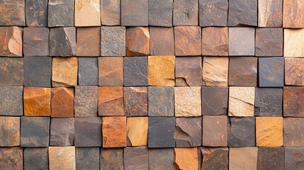 Brown stone tile wall texture background pattern.