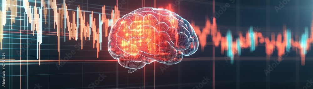 Poster a visual representation of a digital brain with vibrant data waves, symbolizing neural networks, art