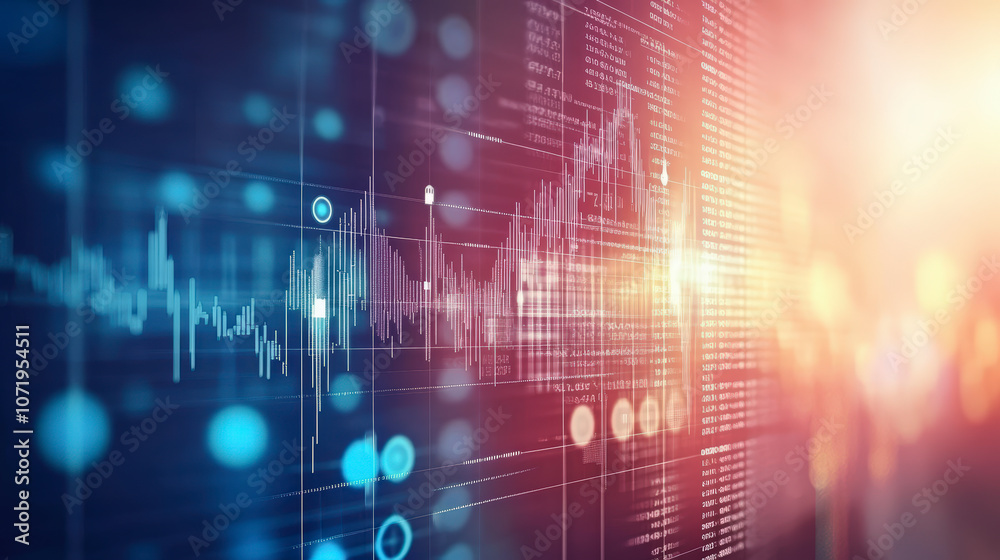 Sticker abstract image of a glowing financial chart with data and graphs, symbolizing market analysis, econo