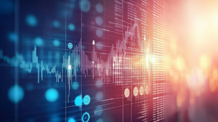 Fototapeta premium Abstract image of a glowing financial chart with data and graphs, symbolizing market analysis, economic trends, and digital financial strategies.