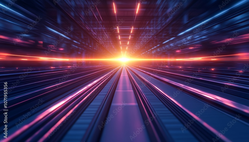 Aufkleber a vibrant, futuristic view of light beams streaking towards a glowing horizon, creating an immersive