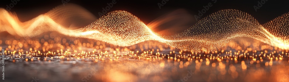 Poster a glowing wave-like pattern captured in soft, shimmering light, representing flow and movement in a 