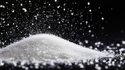 White grains on a black background a dust
