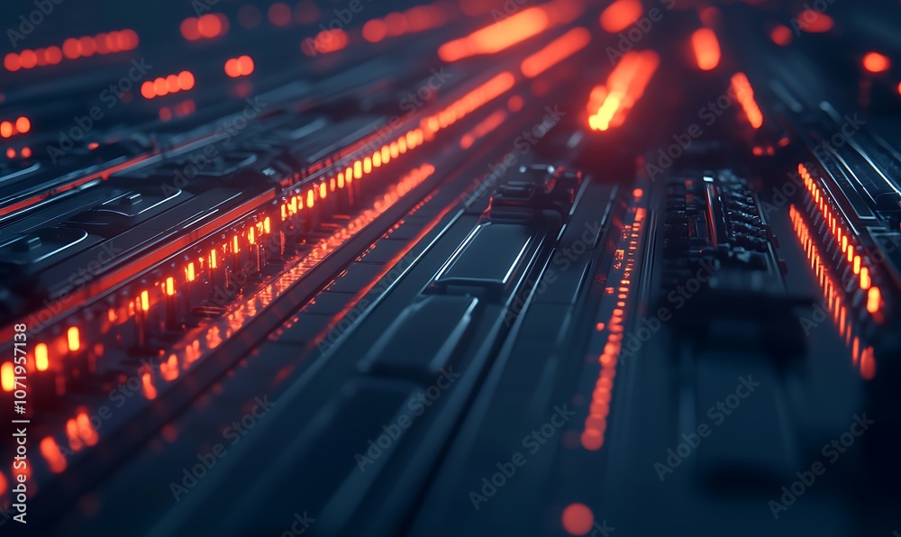Aufkleber a detailed digital landscape with vibrant red and orange lights, depicting an abstract representatio