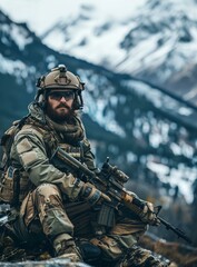 Fototapeta premium Soldier in the mountains