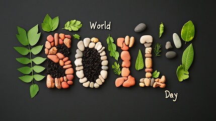 Creative Composition of Letters Formed by Natural Elements Such as Stones, Soil, and Leaves to Celebrate World Soil Day in a Vibrant and Artistic Manner
