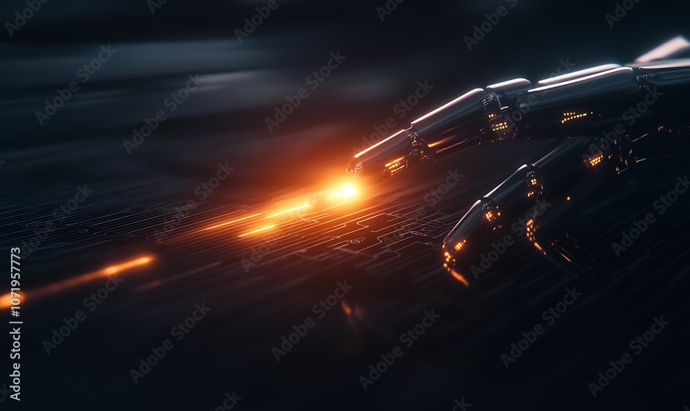 Poster A dynamic, abstract image featuring glowing lines and particles, suggesting speed and motion.