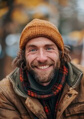 Close Up Portrait of a Smiling Man in Autumn