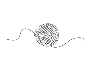Obraz premium Continuous one line drawing of yarn skeain for knitting. Yarn single line art vector illustration. Editable vector.