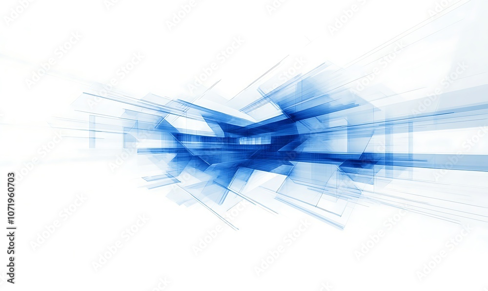 Poster a dynamic abstract design featuring shades of blue and white, conveying a sense of motion and techno