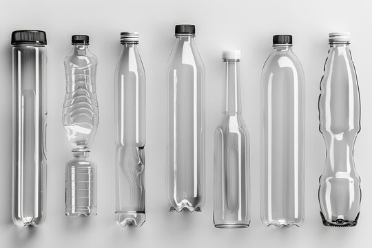 Transparent plastic bottles of different shapes and sizes