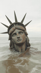 Versunkene Statue der Freiheit im Wasser

