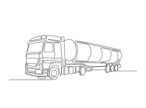 Continuous one line drawing of Heavy Tanker Truck. Tanker Truck single line art vector illustration. Editable vector.